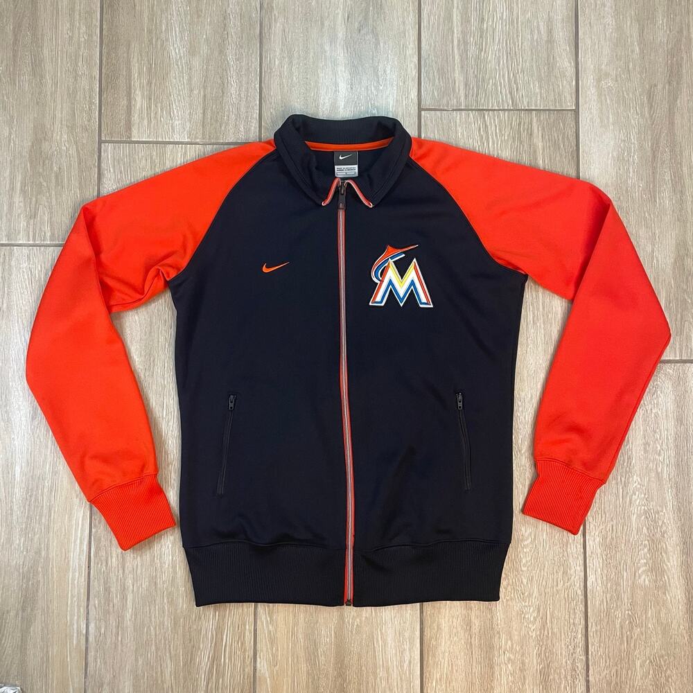 Nike MLB Miami Marlins Full Zip Track Jacket Men’s Large Orange Navy SP13
